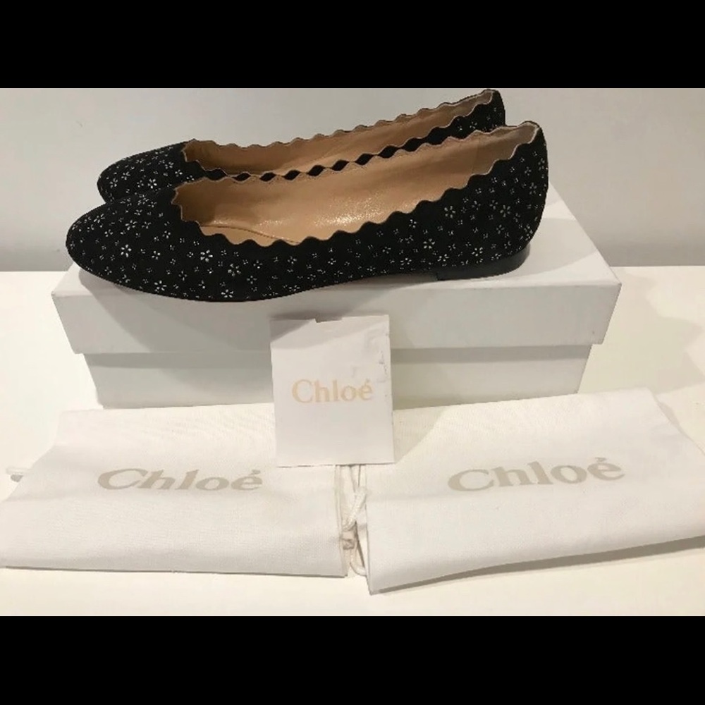 Chloe black with gold studs flats